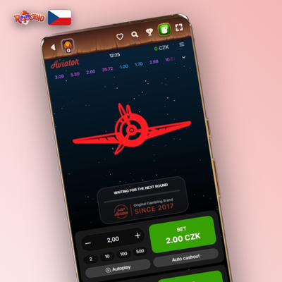Dvě sázková pole s různými částkami pro dual bet v Aviator online Roostino Kasino